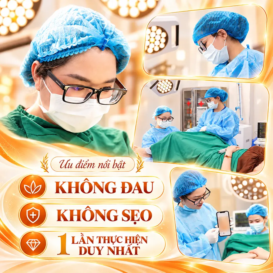 BS. Đinh Thủy trực tiếp thực hiện tiểu phẫu trong phòng mổ